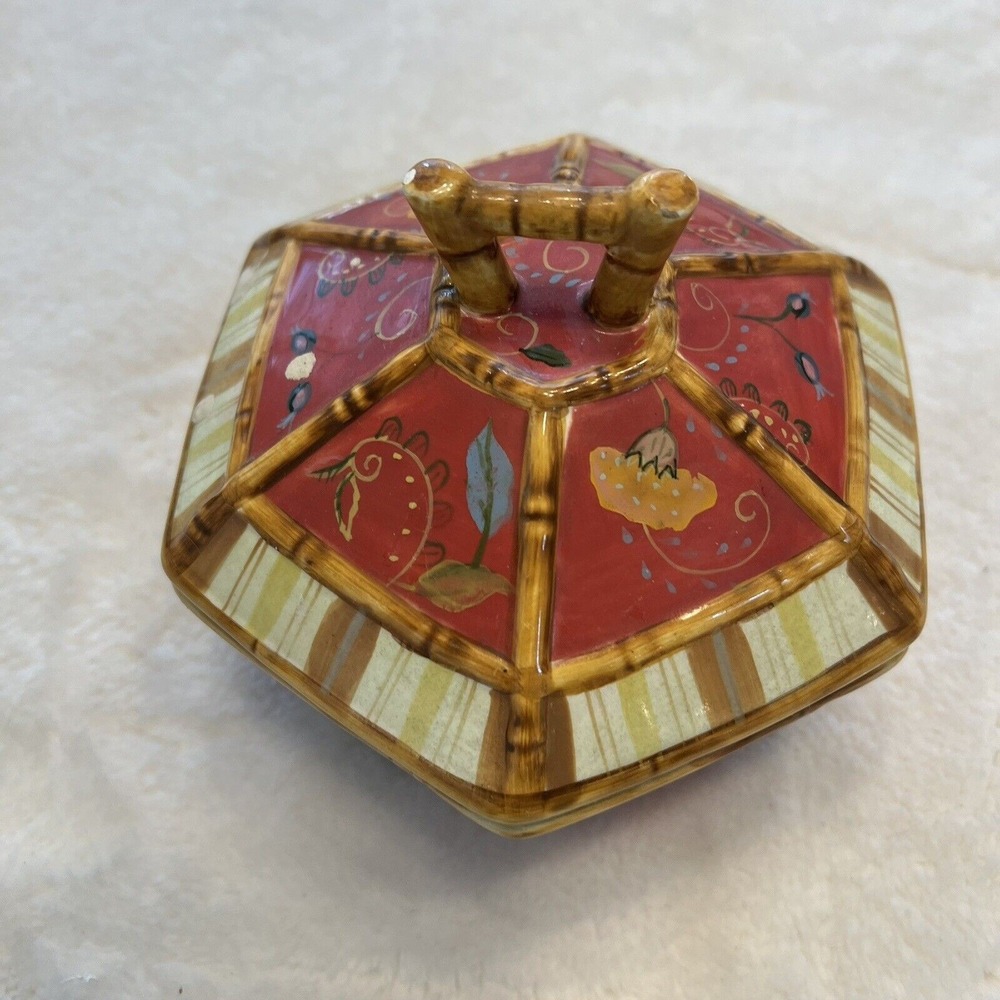 Vtg Artesian Road Tracy Porter Hand Painted Sugar Bowl Trinket Dish Lid Chips